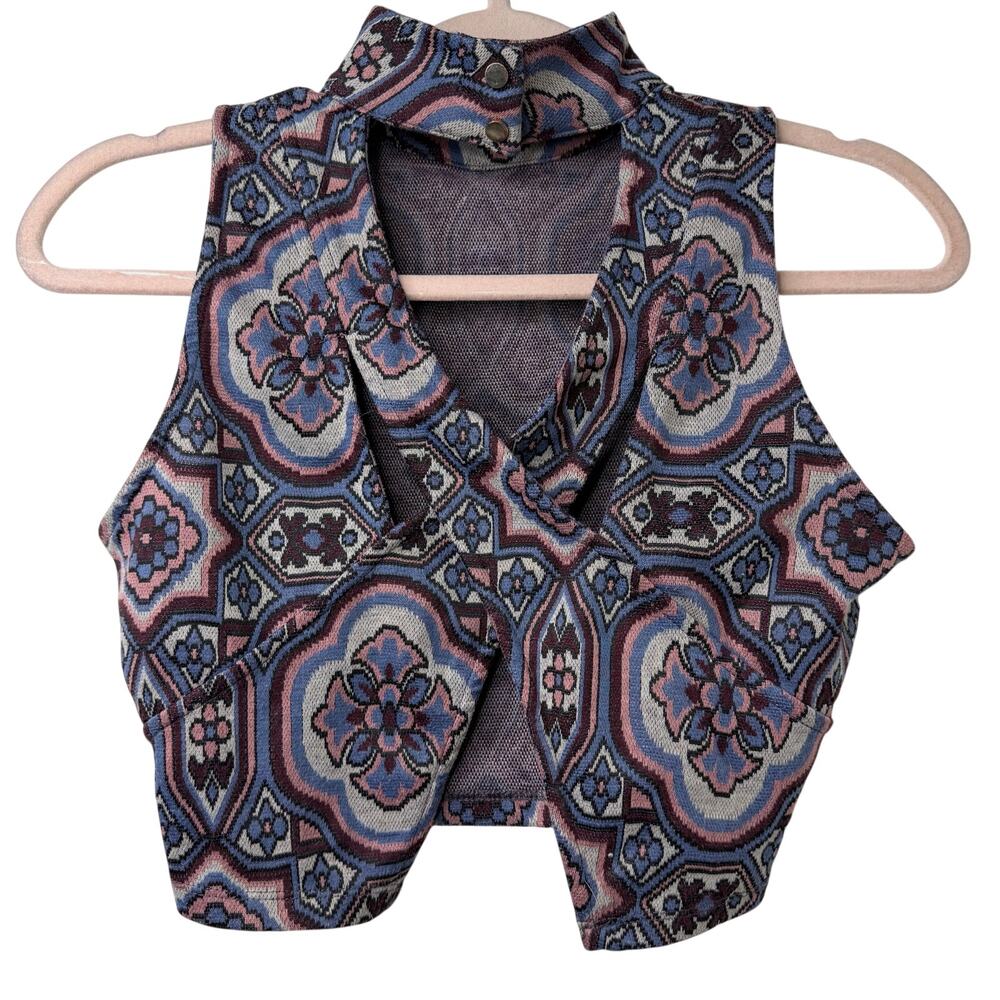 XS First And I ASOS Backless Hatler Crop Top Tapestry Retro Festival Disco Boho